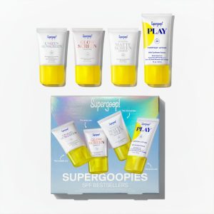 Supergoop! Supergoopies SPF Bestsellers 4-Piece Kit - Unseen Sunscreen, Glowscreen, (Re)setting Powder & PLAY Everyday Lotion, Broad Spectrum Protection