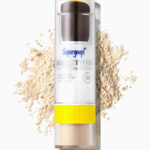 Supergoop! (Re)setting 100% Mineral Powder SPF 35 - Translucent/Medium Shades, Mattifying Setting Powder Sunscreen with Built-In Brush