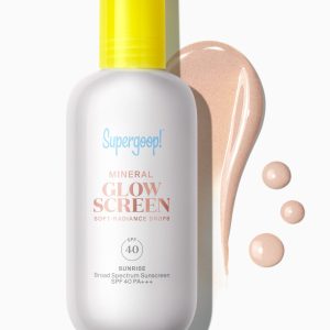 Supergoop! Mineral Glowscreen Soft-Radiance Drops SPF 40 (Sunrise) - Tinted Mineral Sunscreen with Champagne Radiant Glow, for All Skin Types, Broad Spectrum Protection