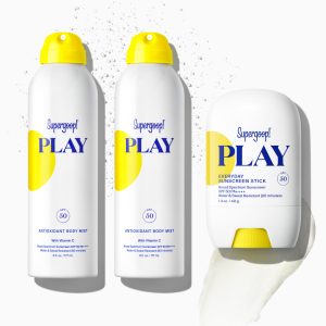Supergoop! PLAY SPF Trio Kit - 2x Antioxidant Body Mist SPF 50 + 1x Everyday Sunscreen Stick SPF 30, Water & Sweat Resistant, Broad Spectrum Set